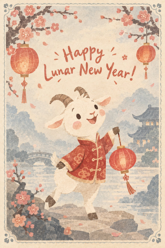 Dancing Lanterns — cartoon style lunar new year greeting card