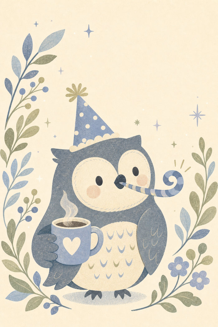 Party Owl — birthday greeting card