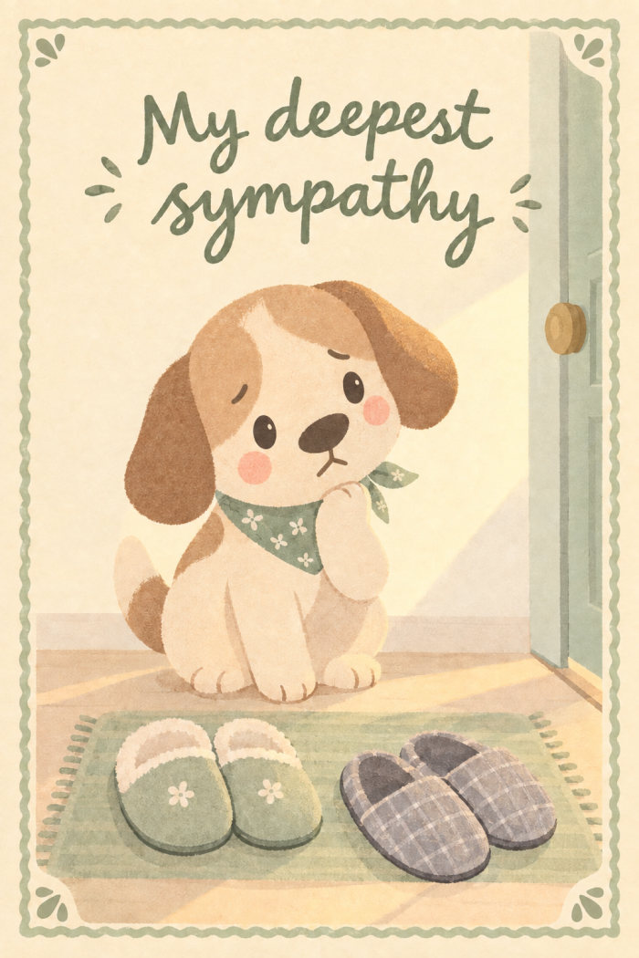 Evening Slippers — cartoon style condolences greeting card