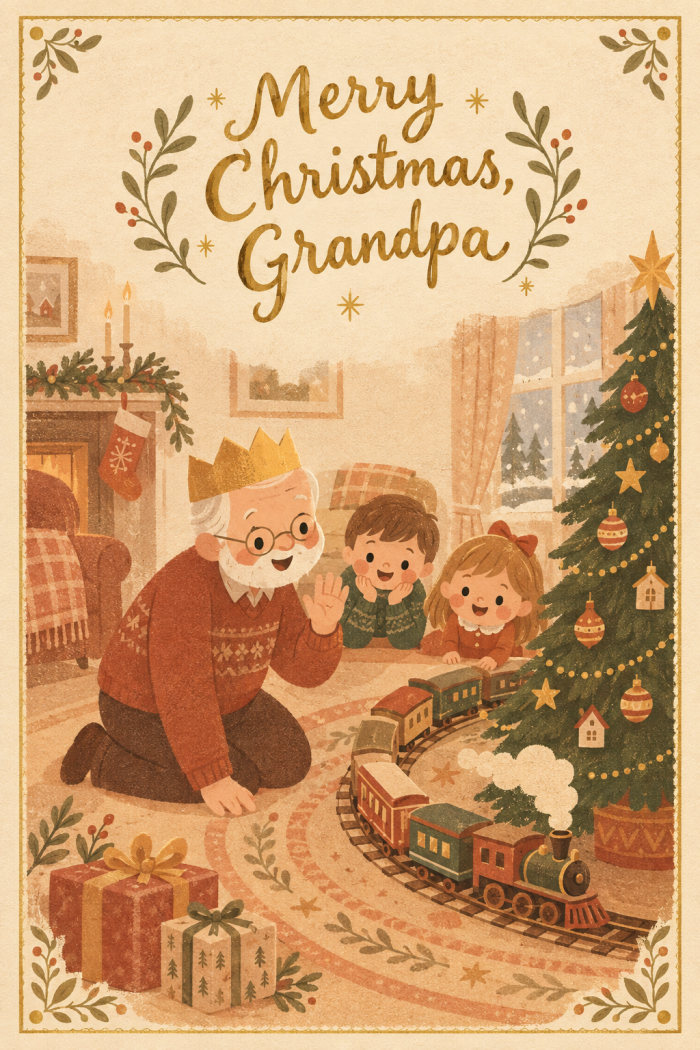 Grandpa Train — elegant style christmas greeting card