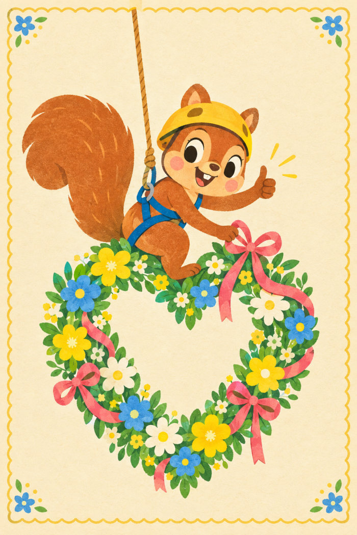 Squirrel Triumph — cartoon style galentine's day greeting card