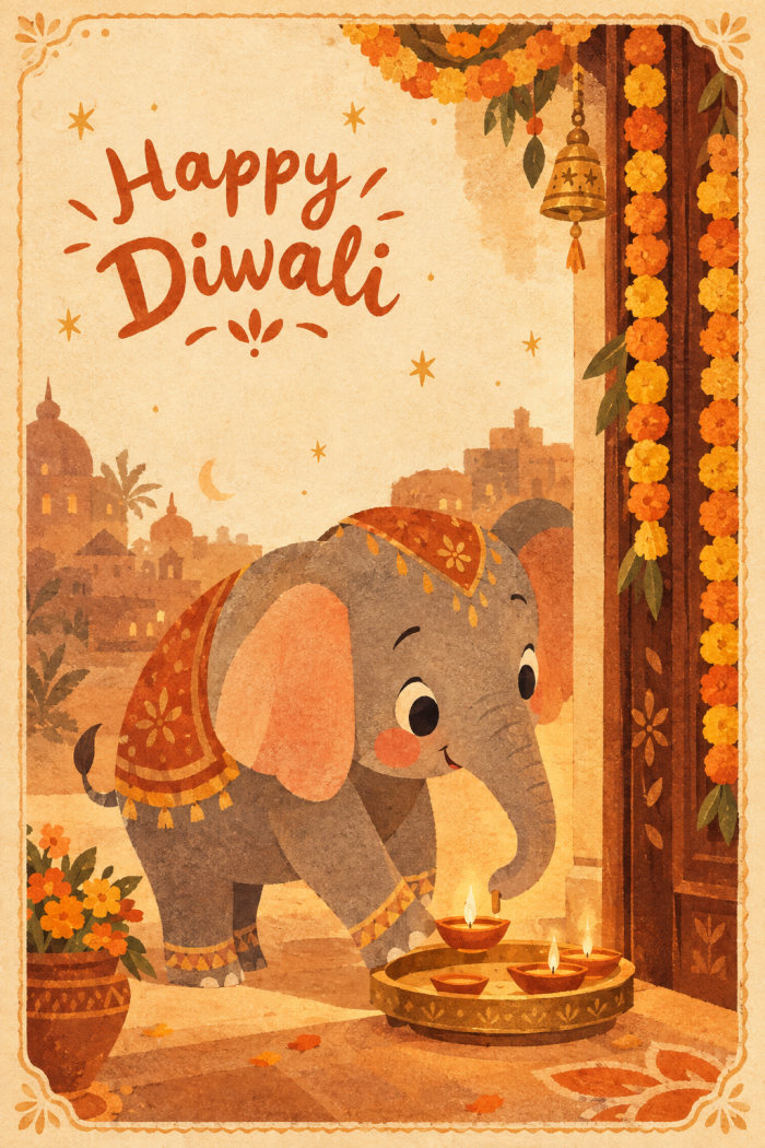 Elephant Lights — artistic style diwali greeting card