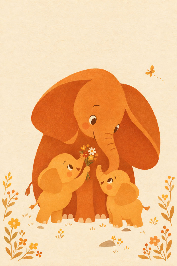 Elephant Embrace — minimal style mother's day greeting card