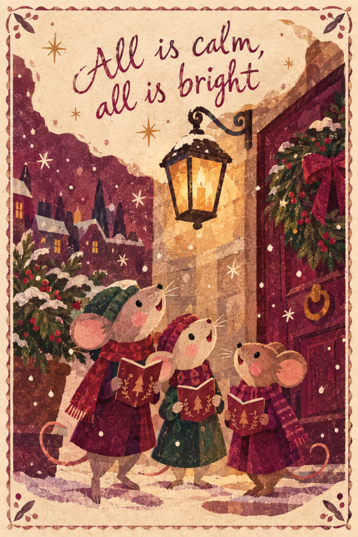 Caroling Mice — christmas greeting card