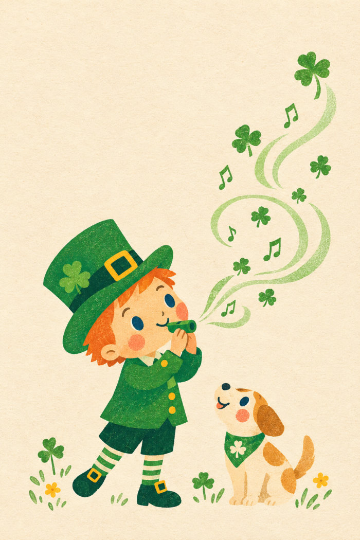 Leprechaun Melody — minimal style st. patrick's day greeting card