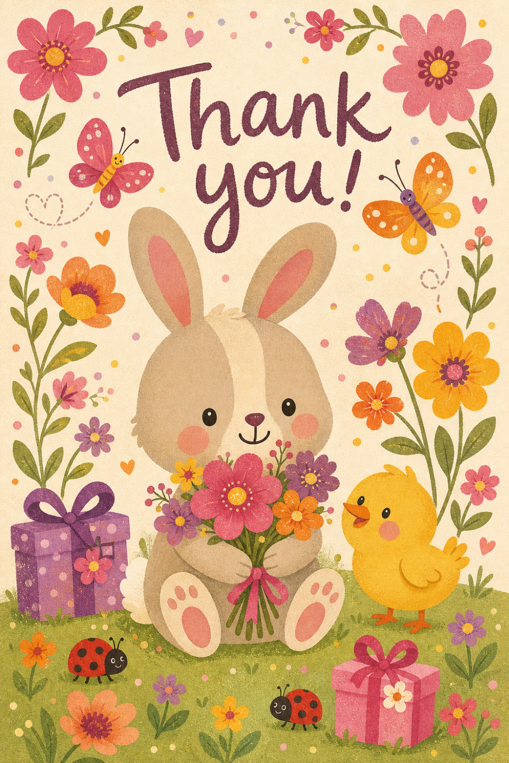 Thankful Bunny — artistic style thank you greeting card