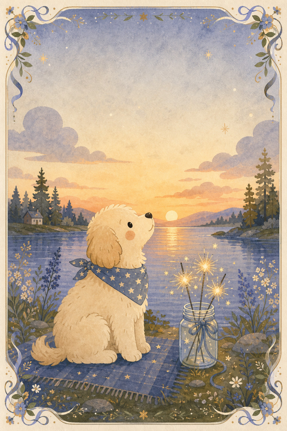 Sparkler Puppy — elegant style 4th of july greeting card