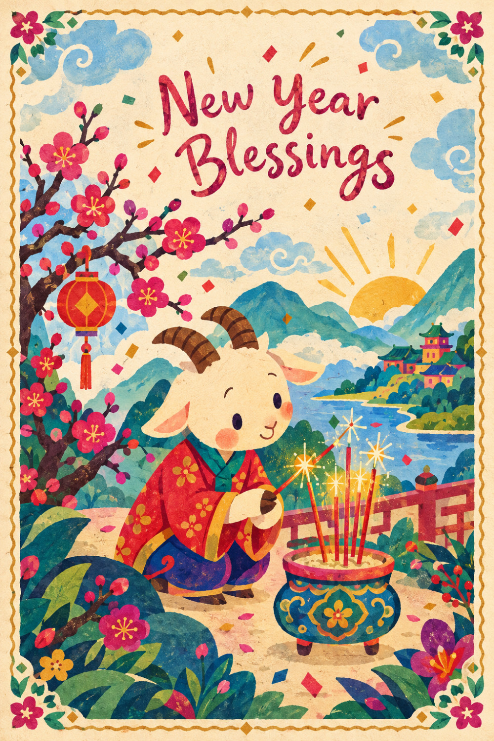 Incense Sparkler — colorful style lunar new year greeting card
