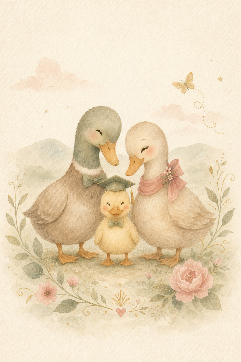 Duck Family — elegant style graduation greeting card