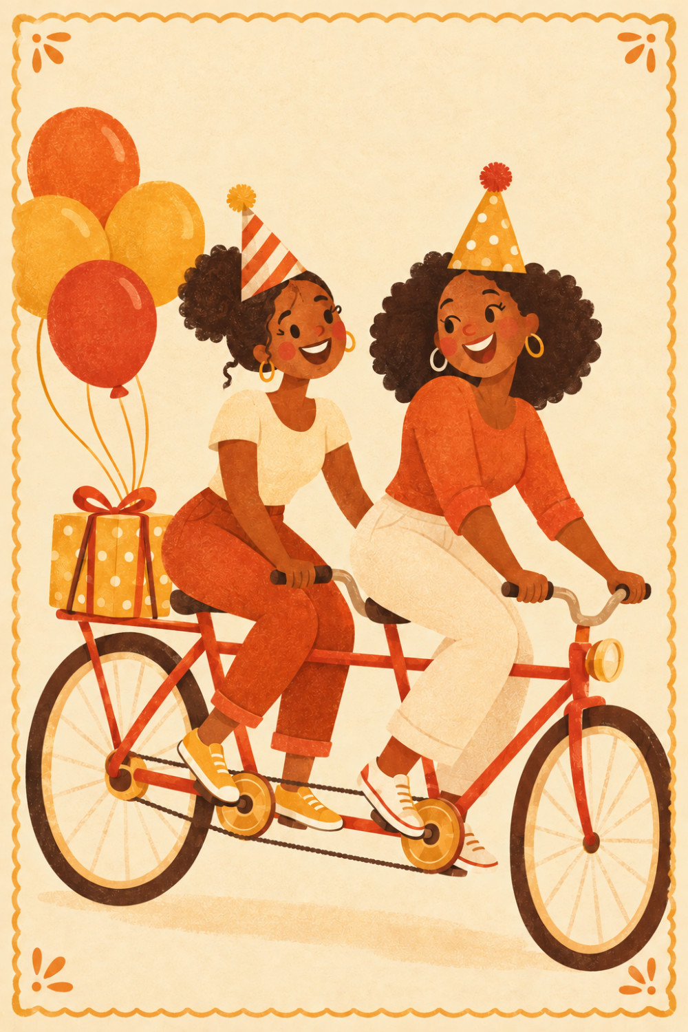 Tandem Joy — cartoon style birthday greeting card