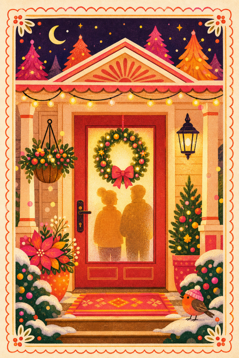 Cozy Welcome — colorful style christmas greeting card