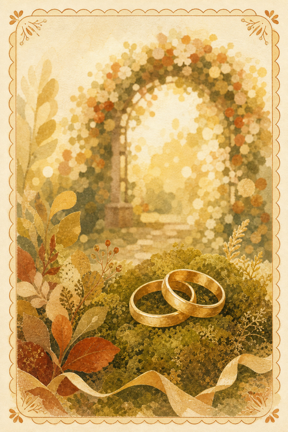 Golden Archway — artistic style wedding greeting card