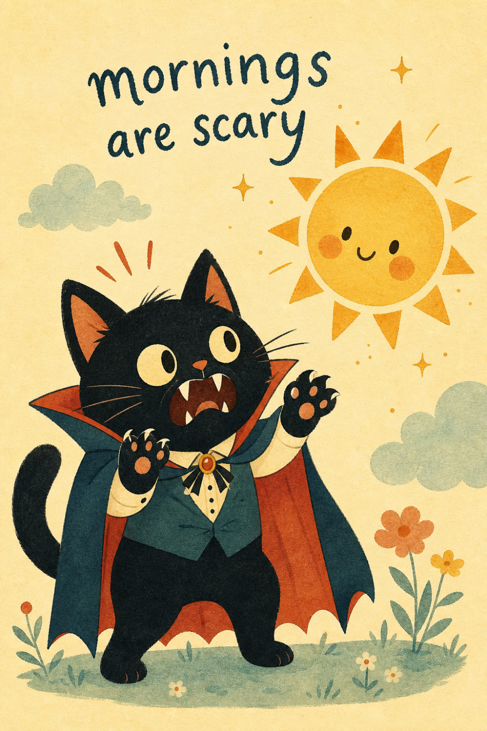 Vampire Cat — cartoon style halloween greeting card