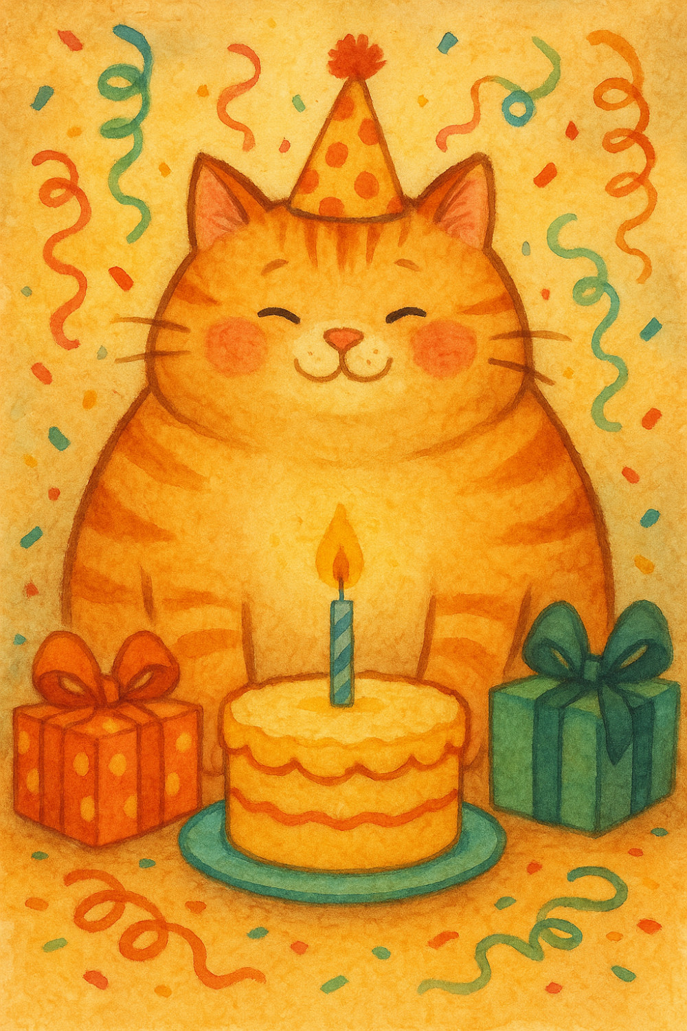 Fat Kitty — artistic style birthday greeting card