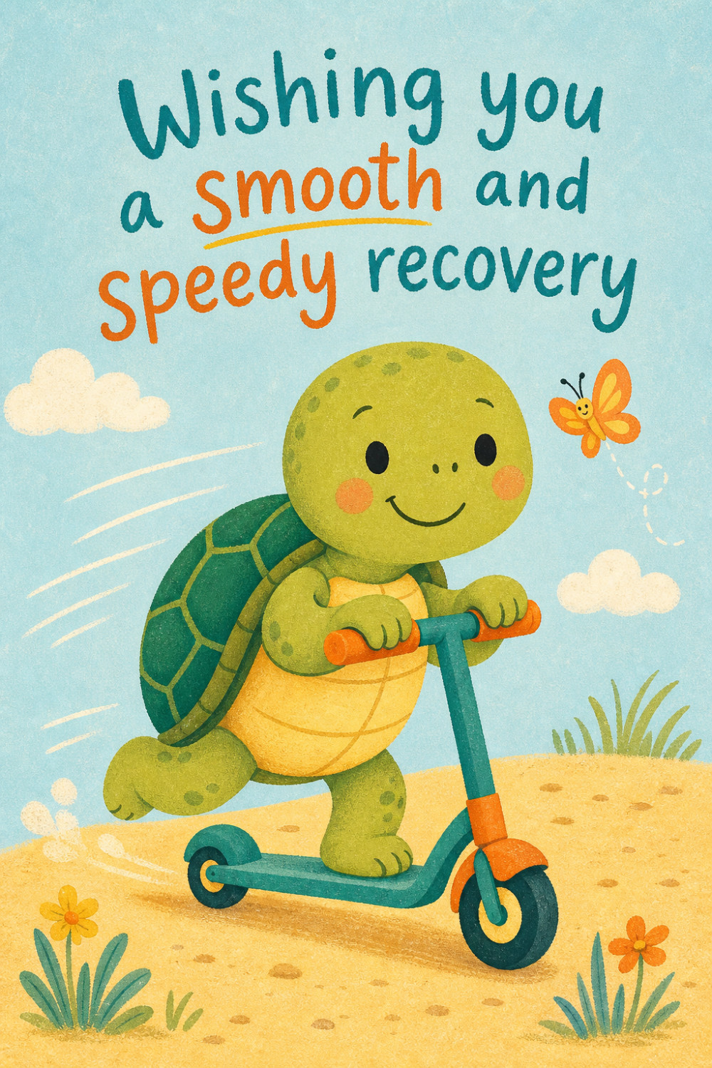 Speedy Turtle — cartoon style get well soon greeting card