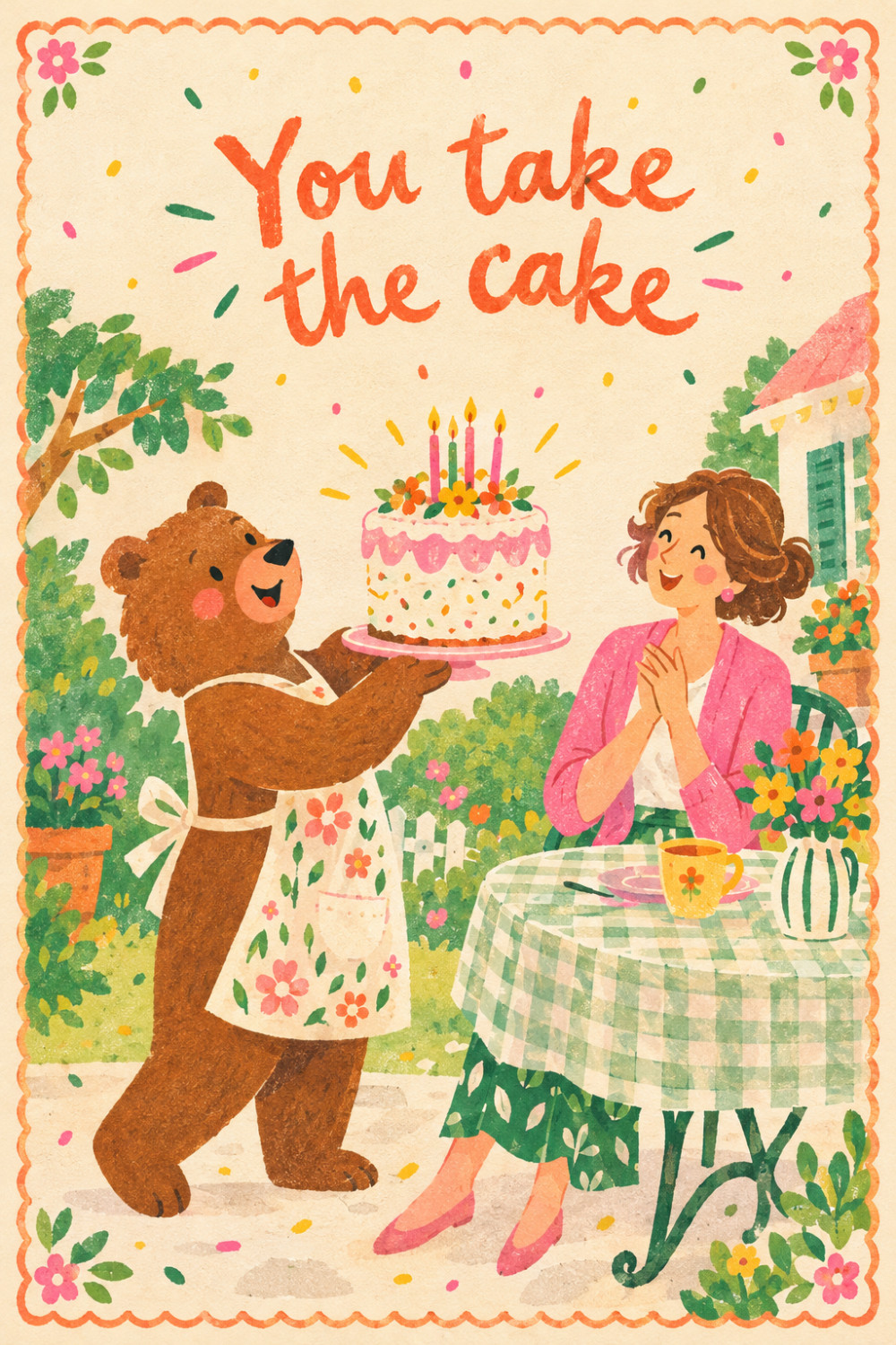 Apron Bear — artistic style birthday greeting card