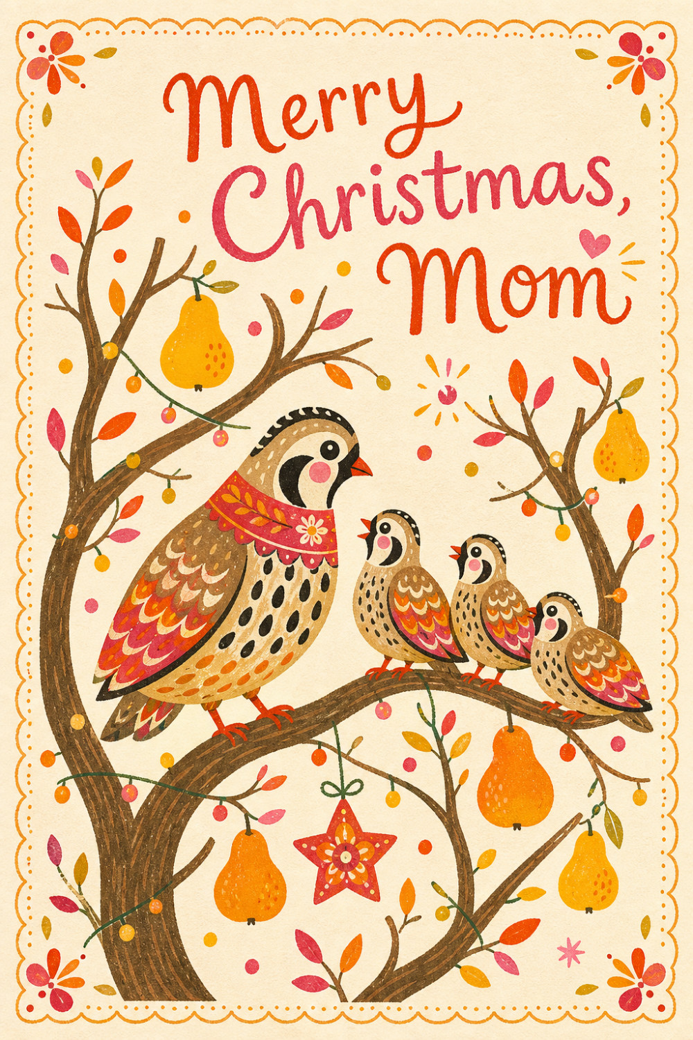Winter Birds — colorful style christmas greeting card