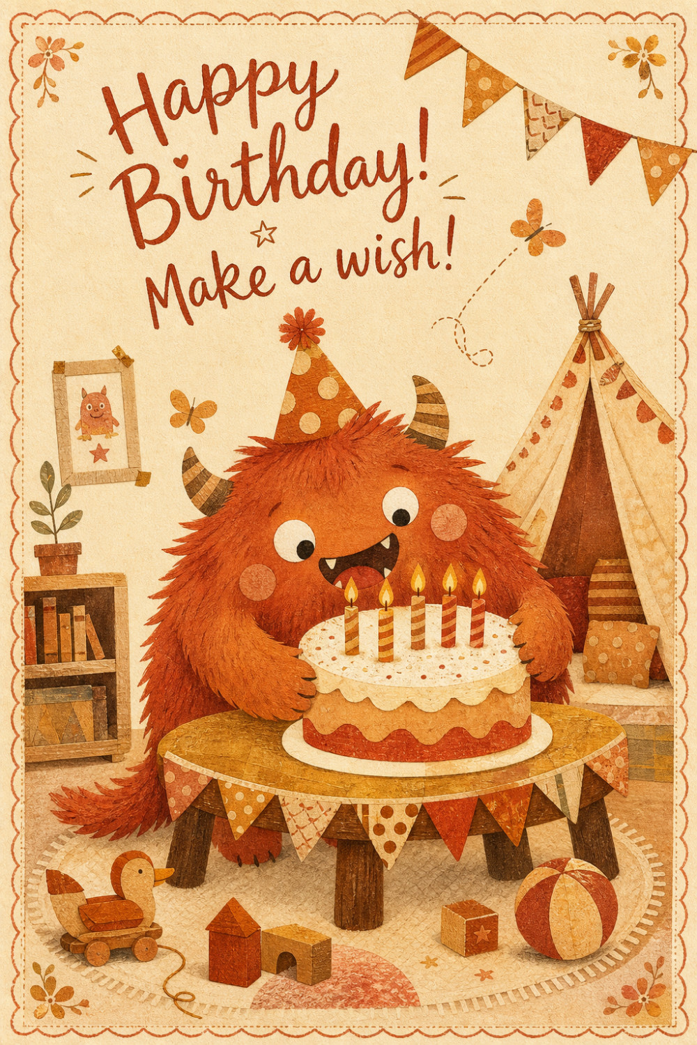 Furry Celebration — artistic style birthday greeting card