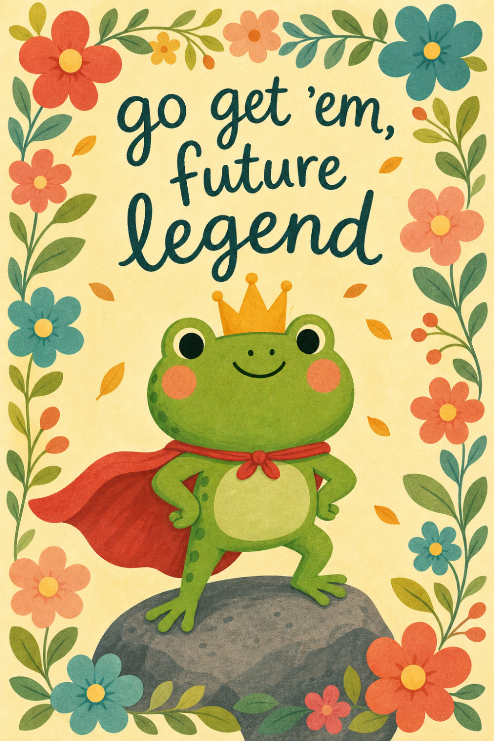 Hero Frog — cartoon style good luck greeting card