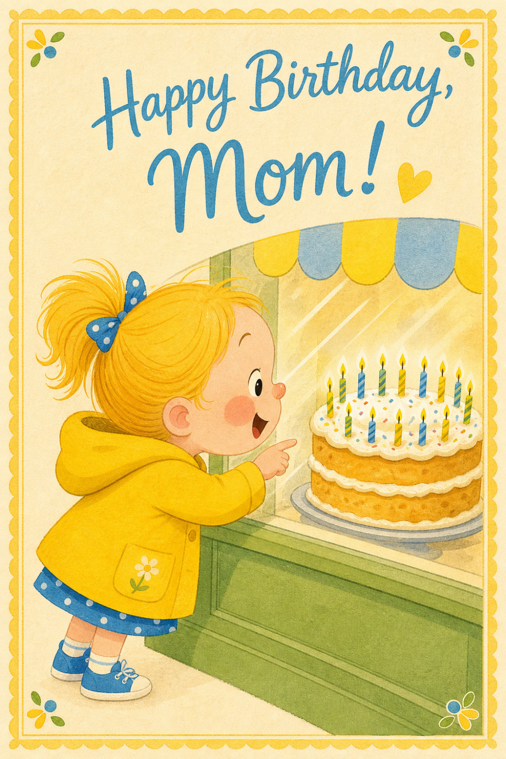 Curious Girl — cartoon style birthday greeting card
