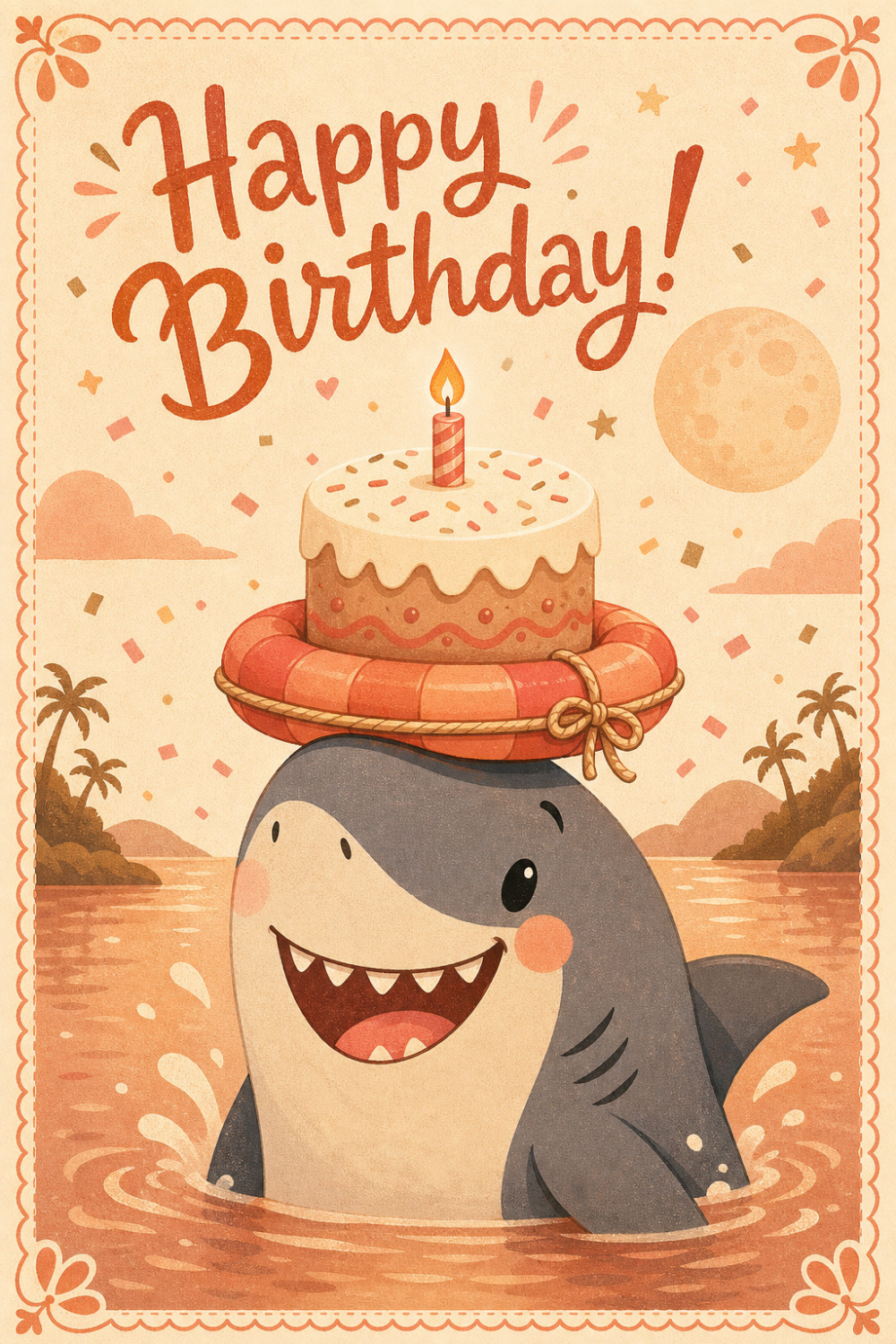 Shark Celebration — cartoon style birthday greeting card