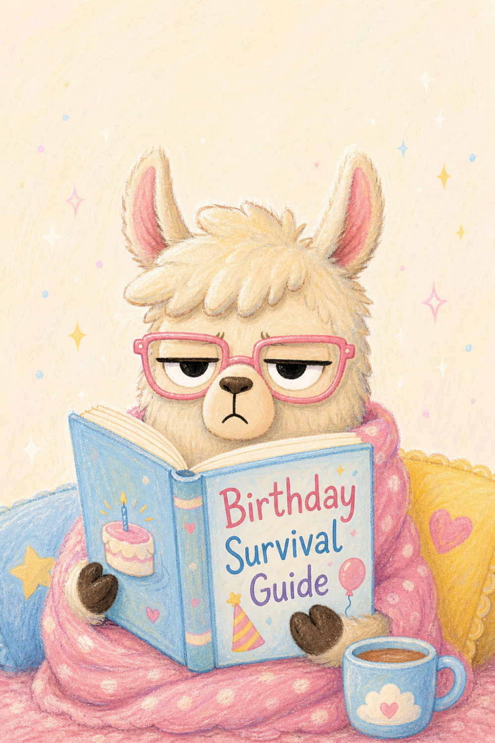 Llama Wisdom — cartoon style birthday greeting card