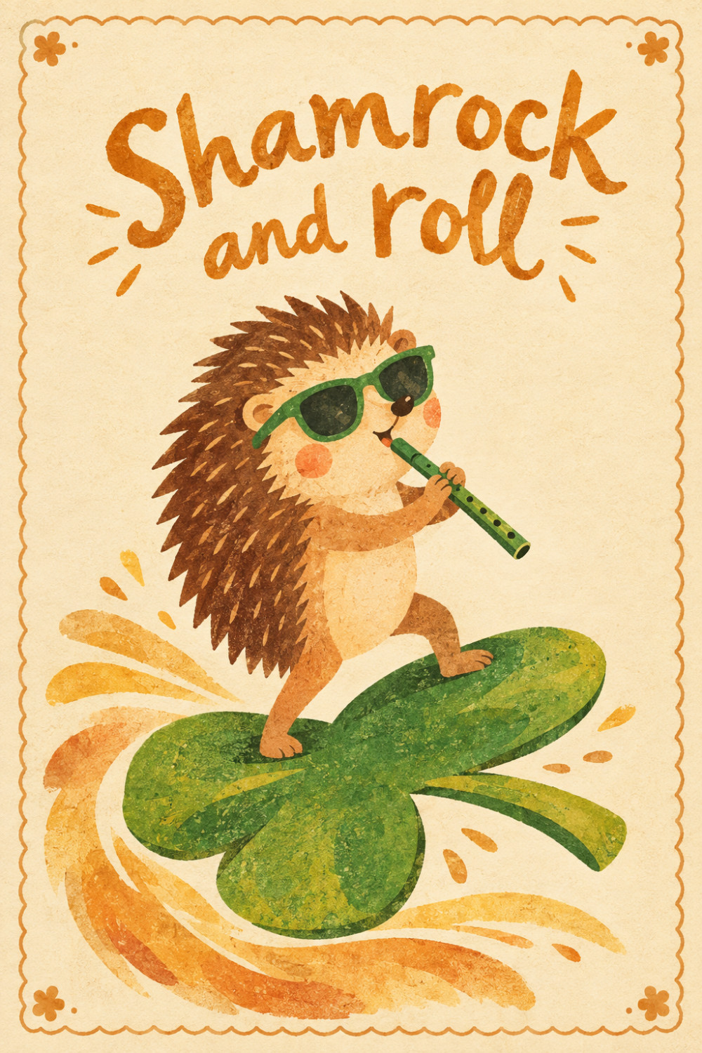 Hedgehog Ride — artistic style st. patrick's day greeting card