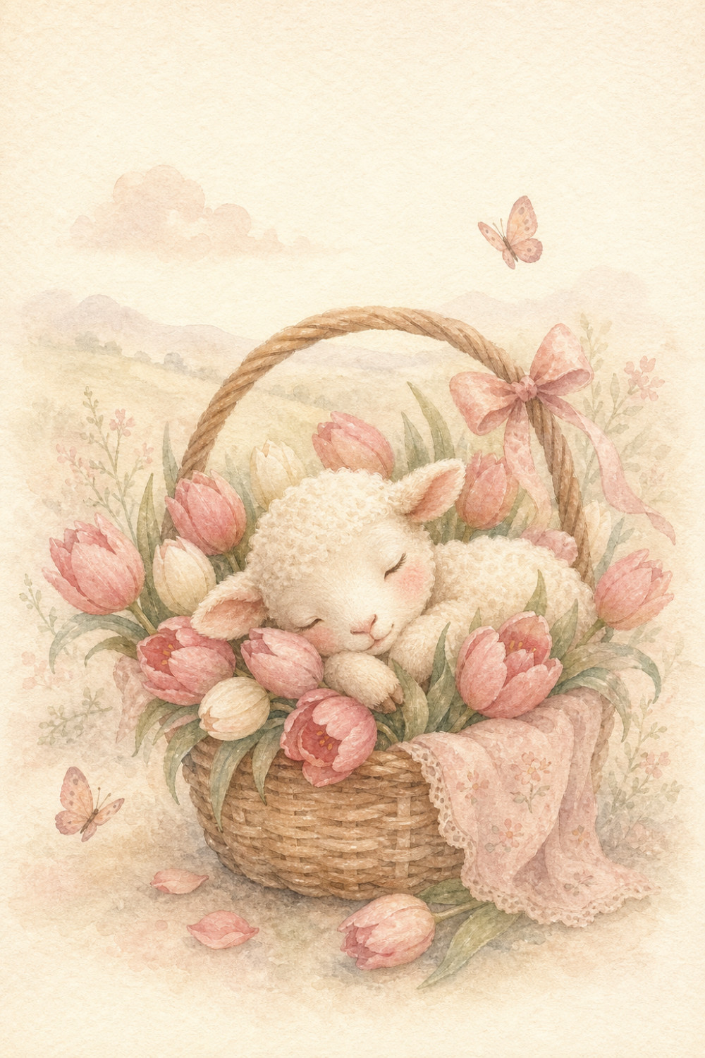 Sleeping Lamb — calm style easter greeting card