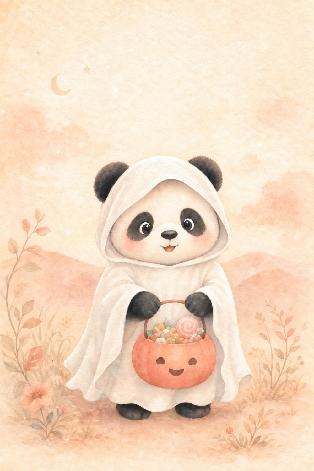 Ghost Panda — cartoon style halloween greeting card