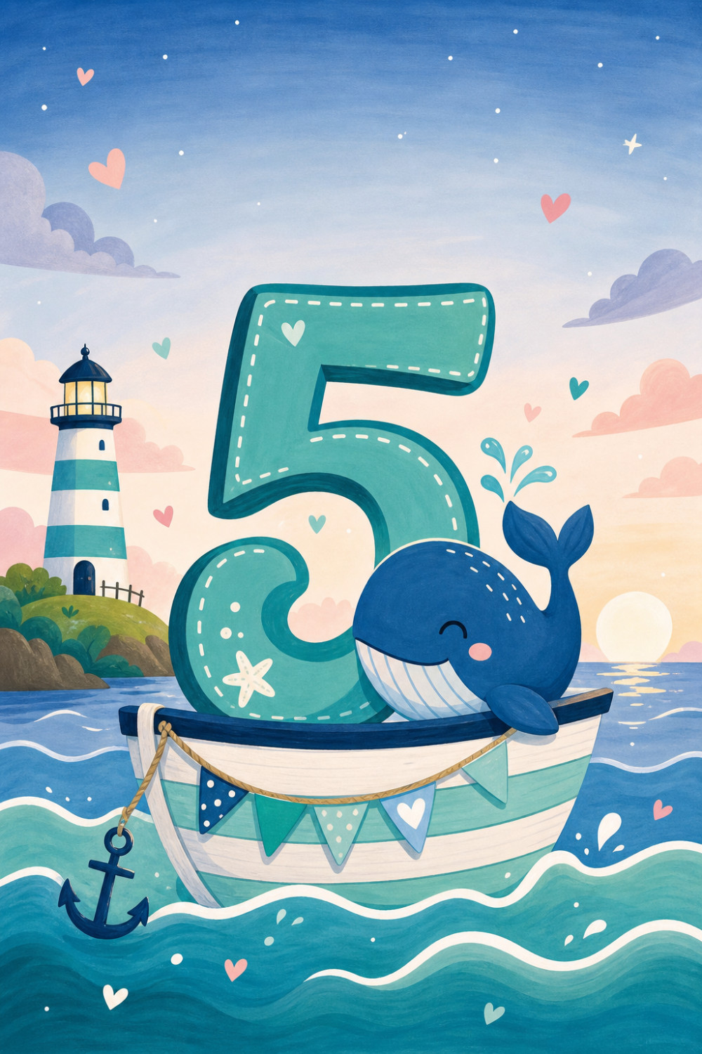 Whale Voyage — colorful style birthday greeting card
