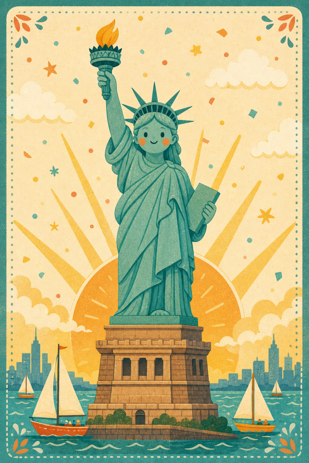 Liberty Sunrise — cartoon style 4th of july greeting card
