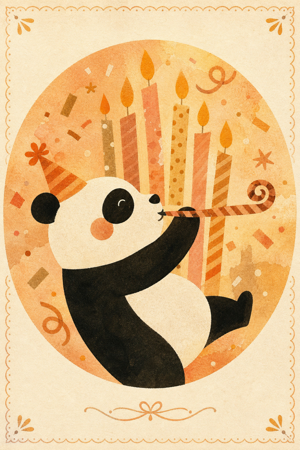 Party Panda — artistic style birthday greeting card