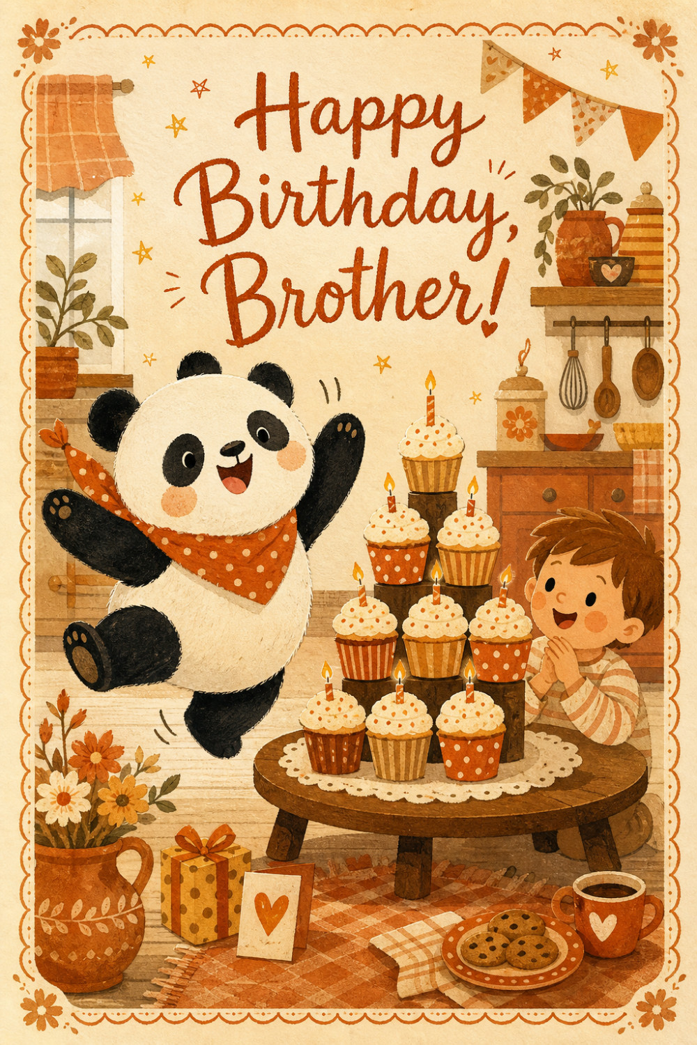Panda Celebration — artistic style birthday greeting card