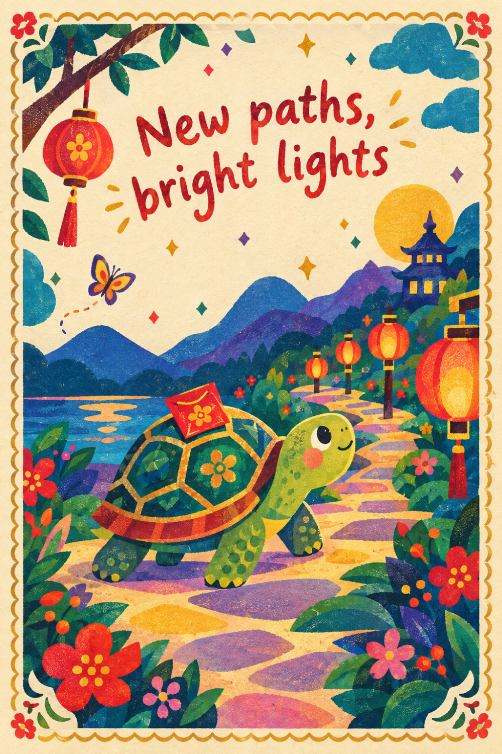 Lantern Pathway — colorful style lunar new year greeting card