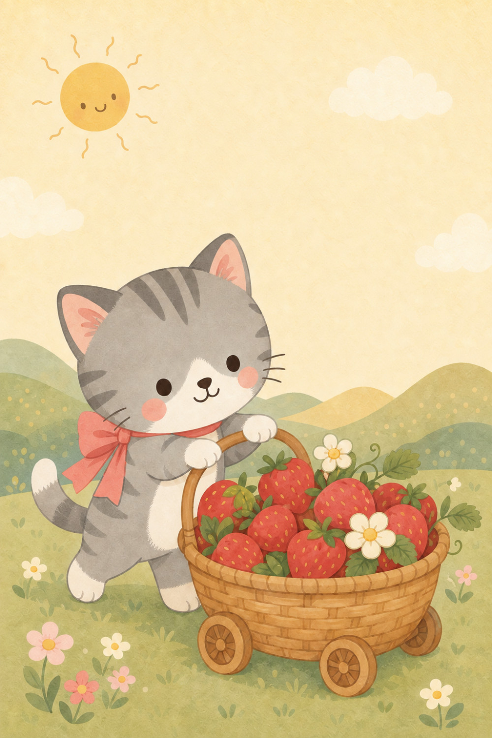 Strawberry Kitty — elegant style thank you greeting card