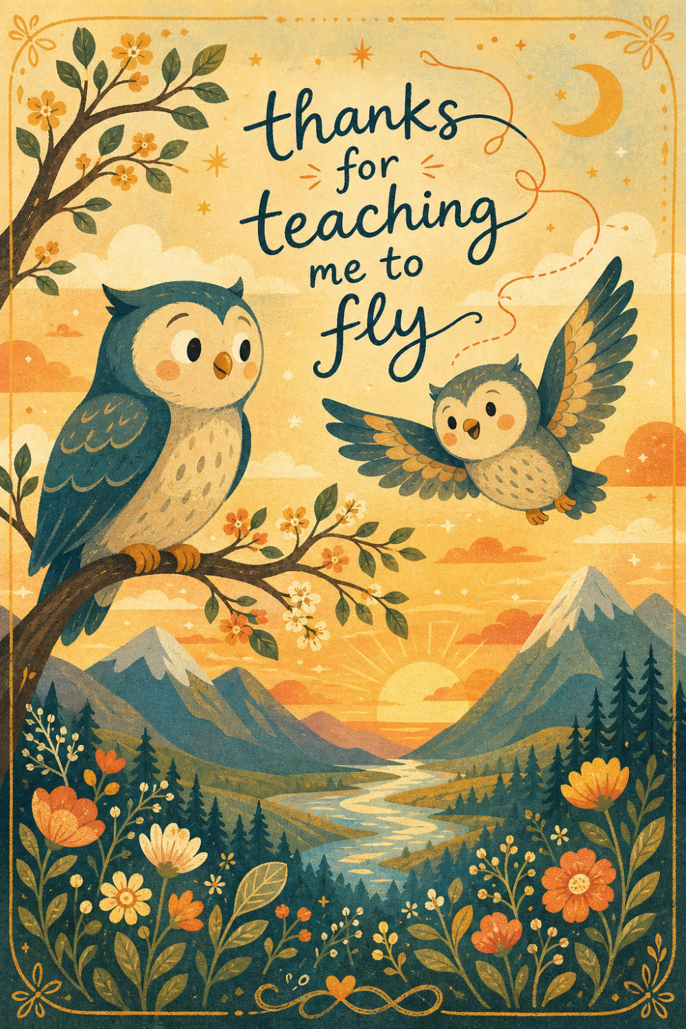 Owls Teaching — artistic style father's day greeting card