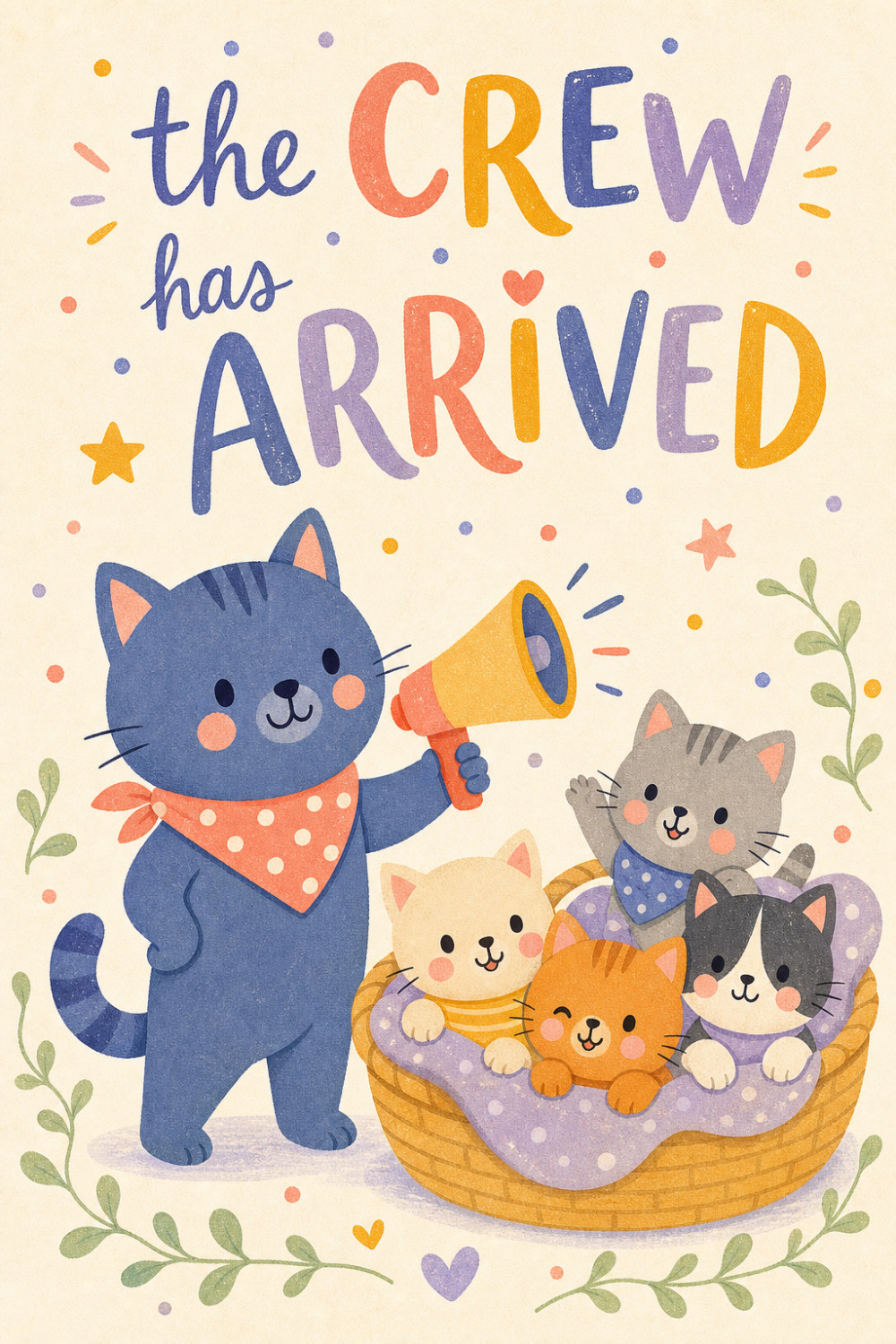Cat Crew — colorful style new baby greeting card