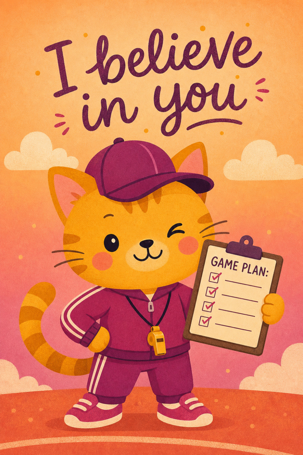 Coach Cat — colorful style encouragement greeting card