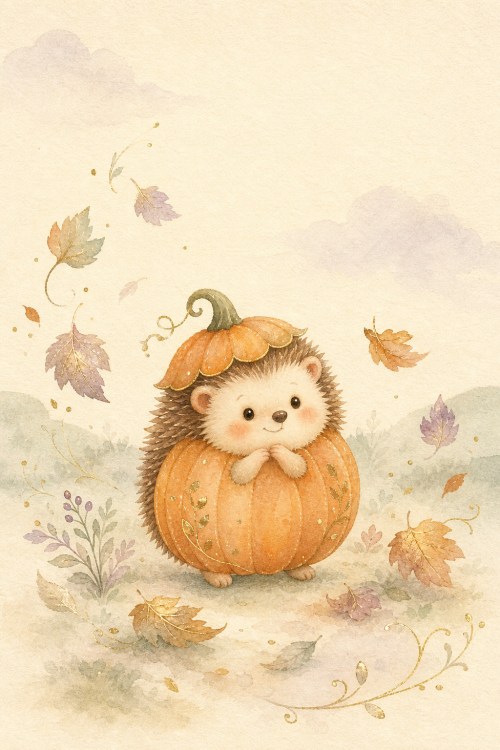 Pumpkin Hedgehog — elegant style halloween greeting card