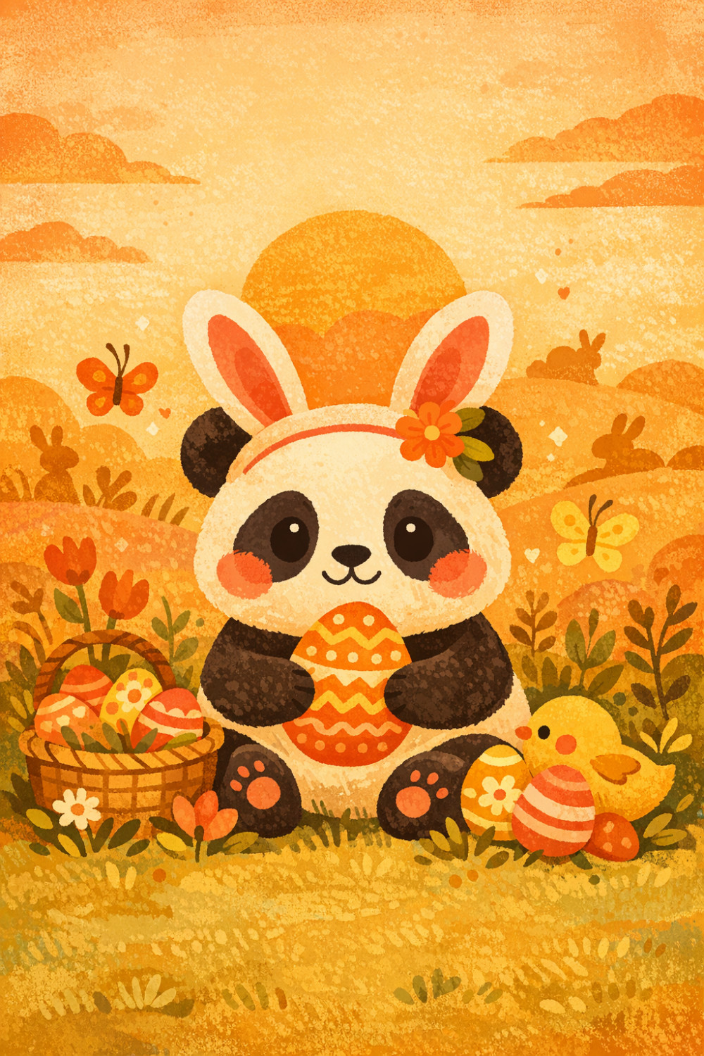 Panda Bunny — artistic style easter greeting card
