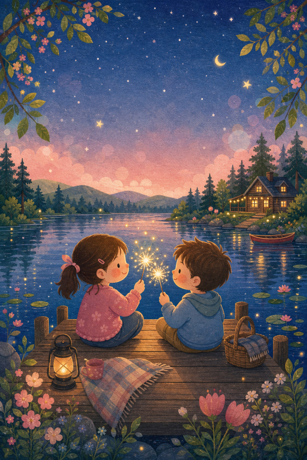 Sparkler Friends — colorful style 4th of july greeting card