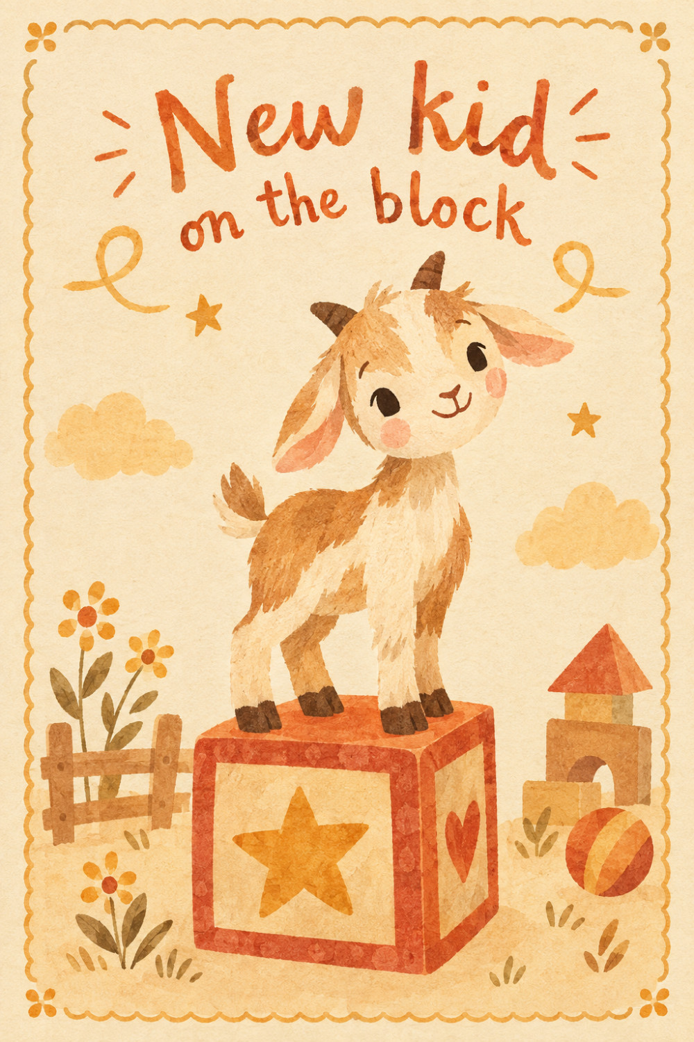 Playful Goat — artistic style new baby greeting card