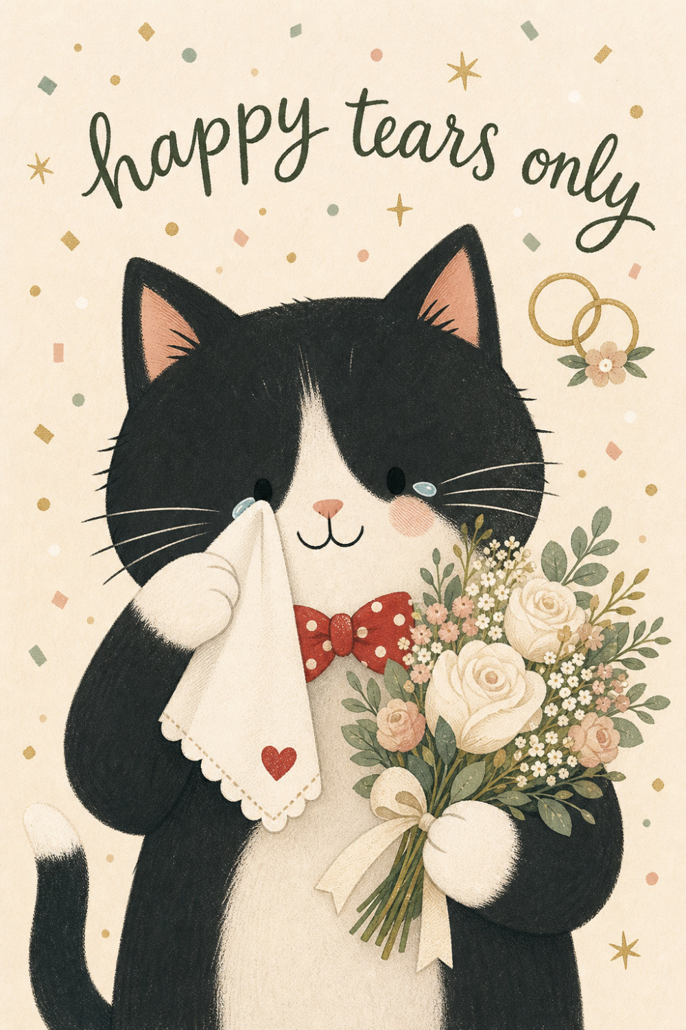 Tearful Cat — cartoon style wedding greeting card