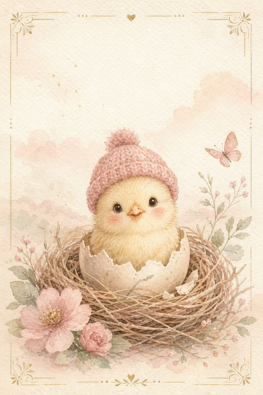 Cozy Chickadee — elegant style new baby greeting card