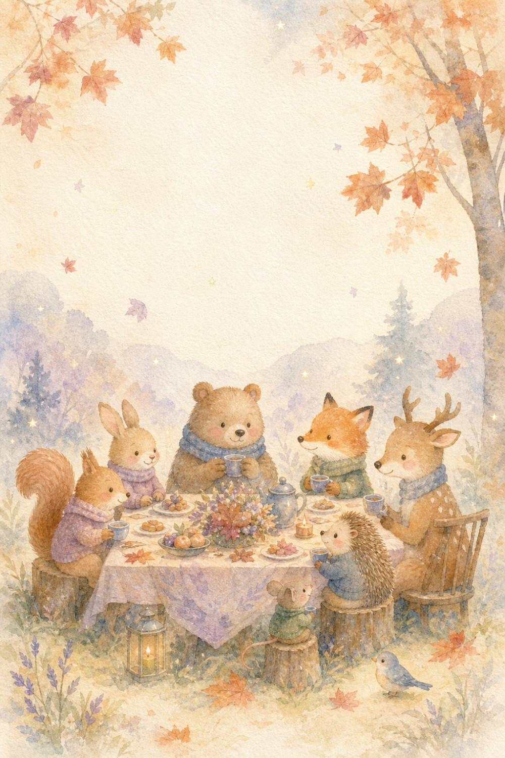 Cozy Gathering — artistic style thanksgiving greeting card