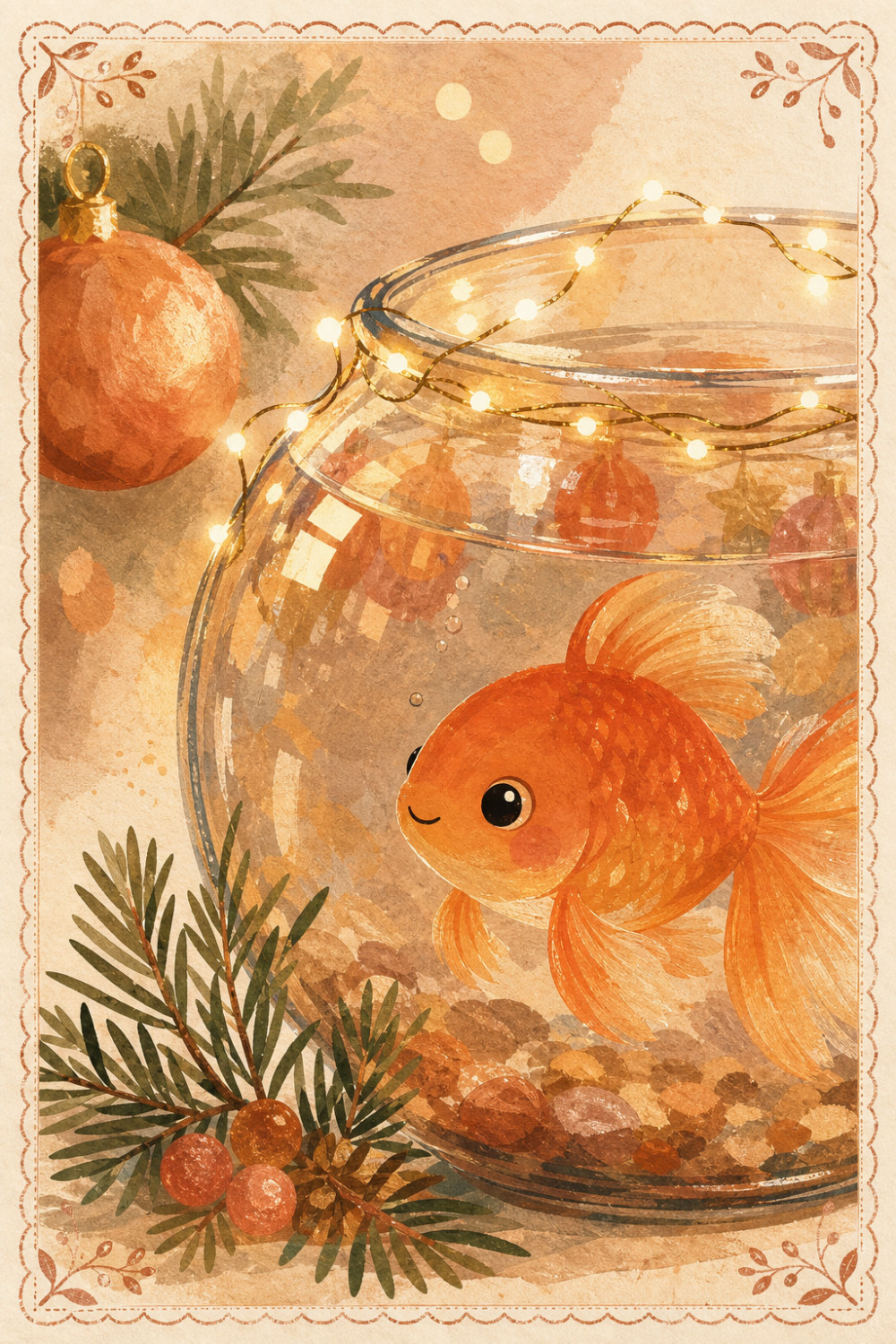 Goldfish Glow — artistic style christmas greeting card