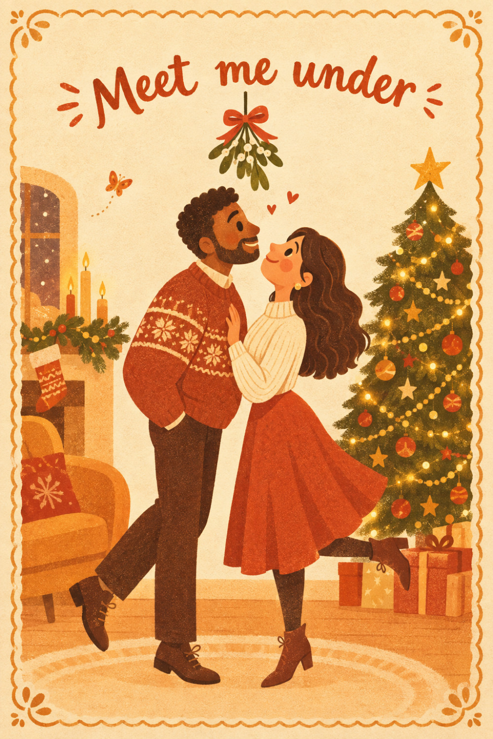 Mistletoe Moment — cartoon style christmas greeting card