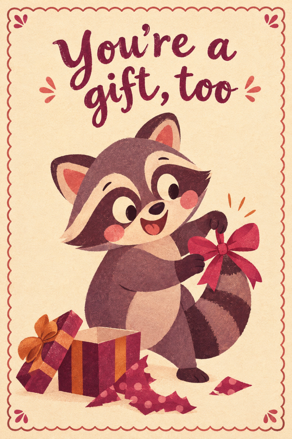 Tail Ribbon — cartoon style thank you greeting card