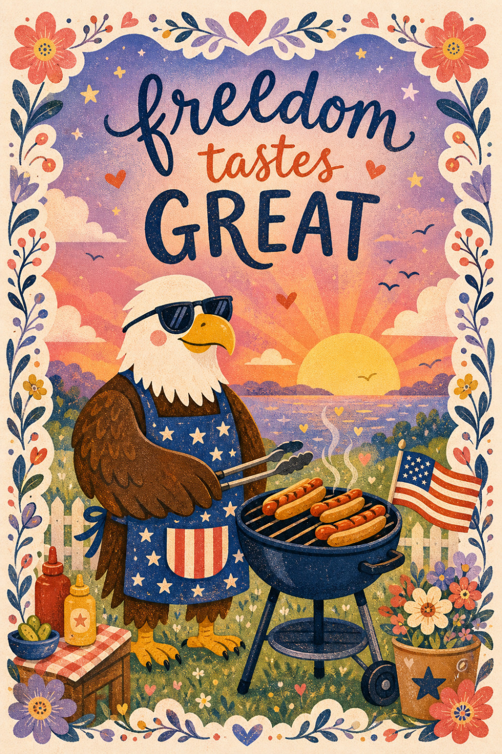 Patriotic Barbecue — colorful style 4th of july greeting card