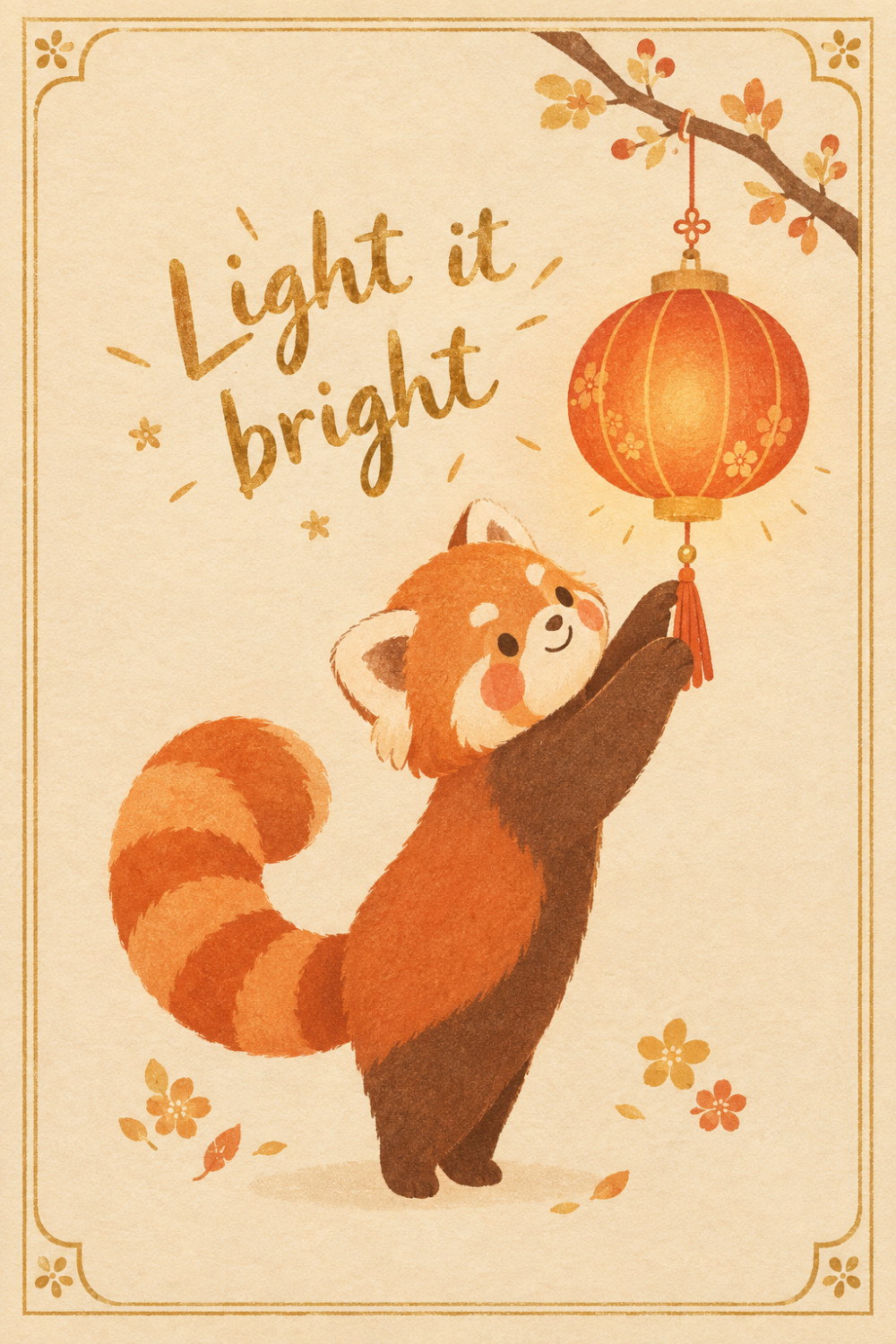 Red Panda — elegant style lunar new year greeting card